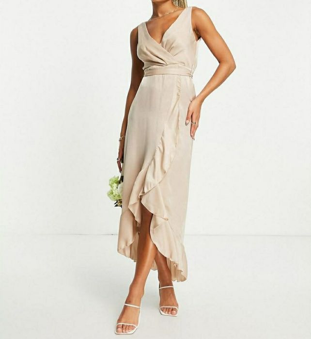 Nowa długa suknia S beżowa elegancka na wesele przyjęcie ślubna cywiln