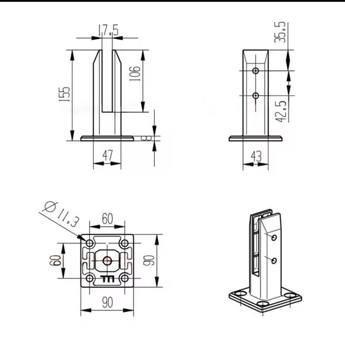 Suporte inox para varanda de vidro