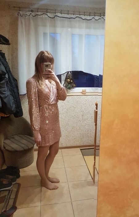 Sukienka sylwestrowa, na święta, cekiny, róż