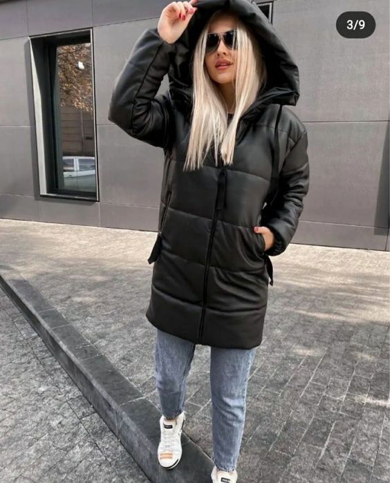 Шкіряна подовжена куртка