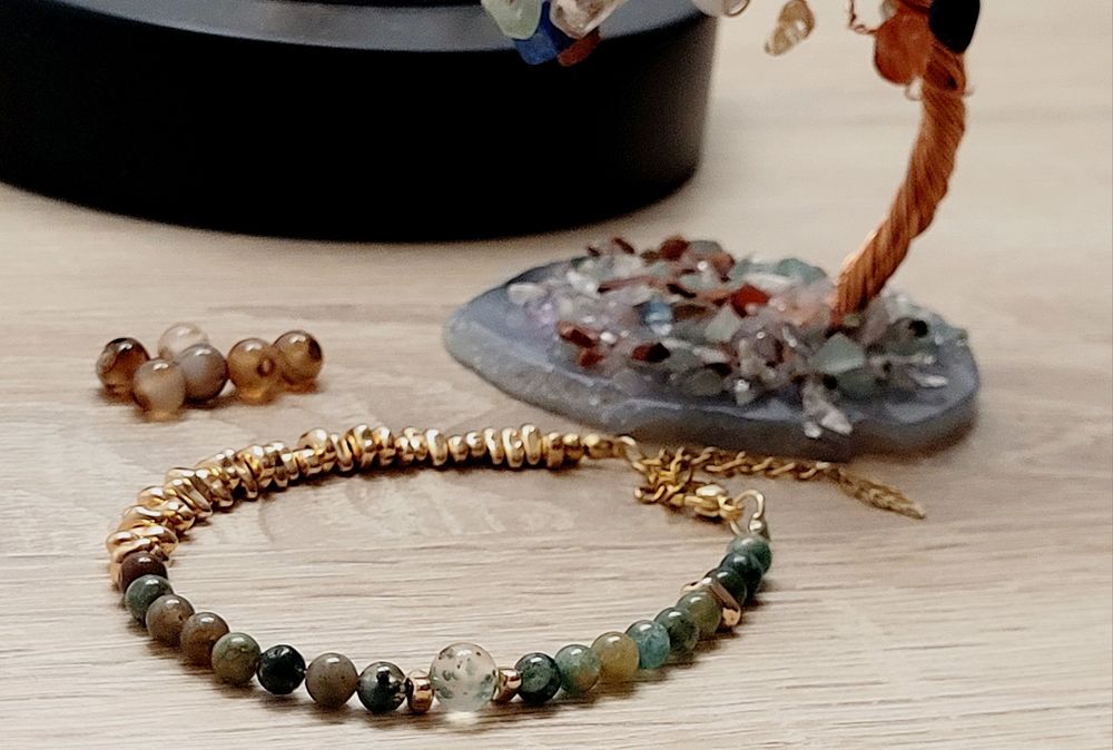 Bransoletka handmade z agatem i hematytem