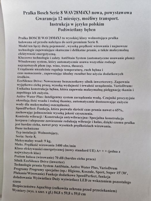 Pralka Bosch Serie 8 WAV28M4X3