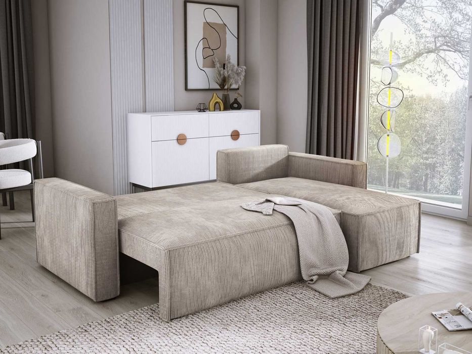 Sztruksowy narożnik KENZO z pojemnikiem i funkcją spania! HIT!