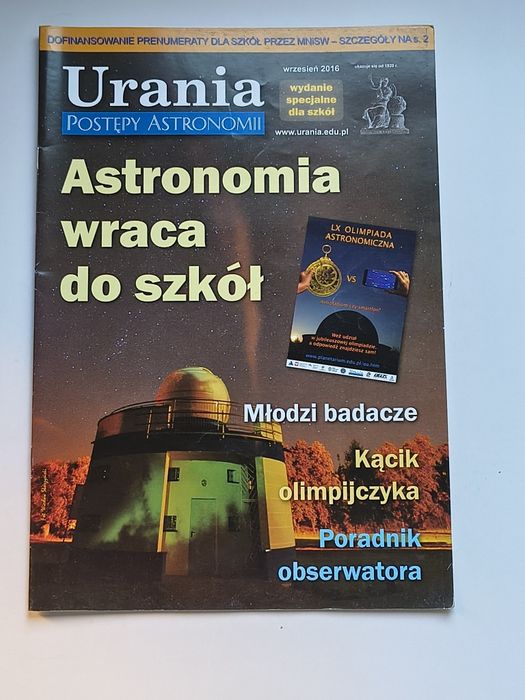 Urania. Postępy astronomii. Wrzesień 2016 r. Czasopismo popularnonaukowe.