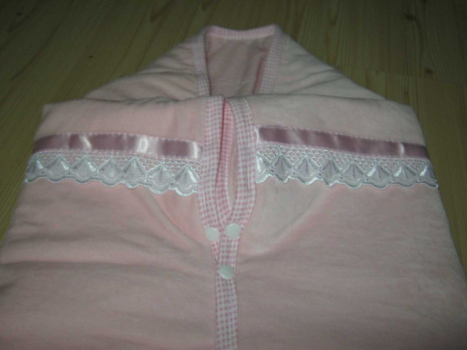 Koc becik rożek 80 % bawełna dla niemowlaka koronka haft OKYAY