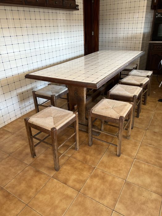 Mesa madeira com bancos - conjunto