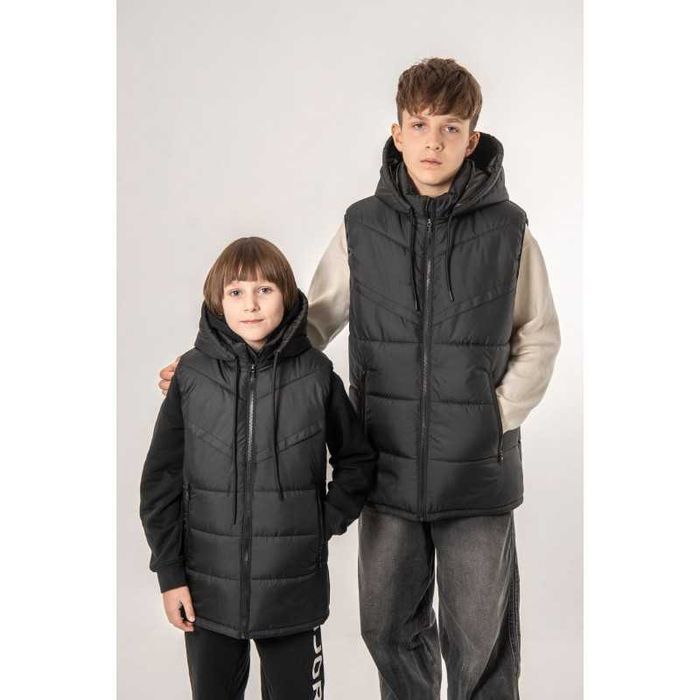 Трендовий жилет для хлопця, чорний, розміри на рости 128-164