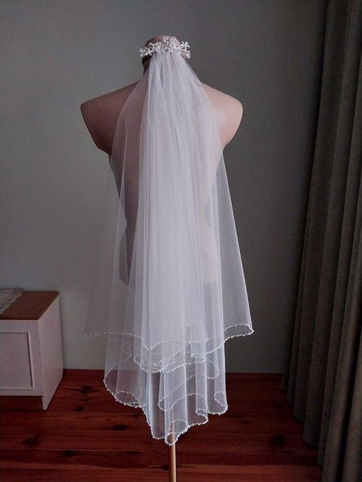фата з бісером по краю  біла