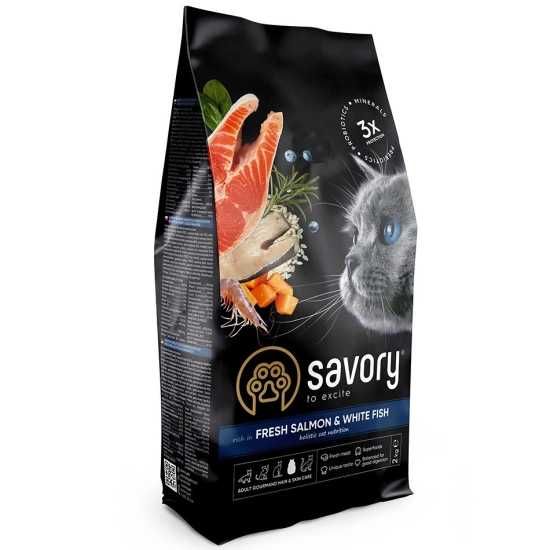 Savory Gourmand Salmon and White Fish - для длинношерстных кошек 8кг