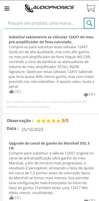 Par de válvulas 12AY7/ 6072A Electro-harmonix
