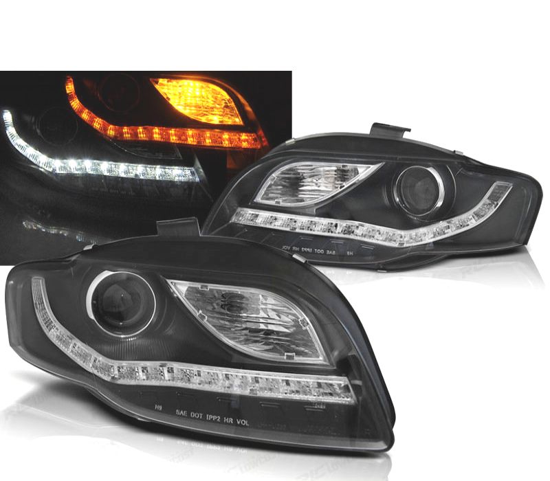 CONJUNTO DE FARÓIS INTERMITENTES AUDI A4 B7 04-08 DAYLIGHT PRETOS