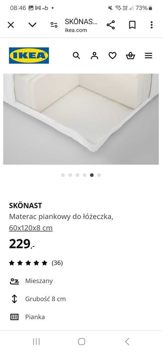 Materac piankowy 60x120x8 IDEALNY Stan Ikea