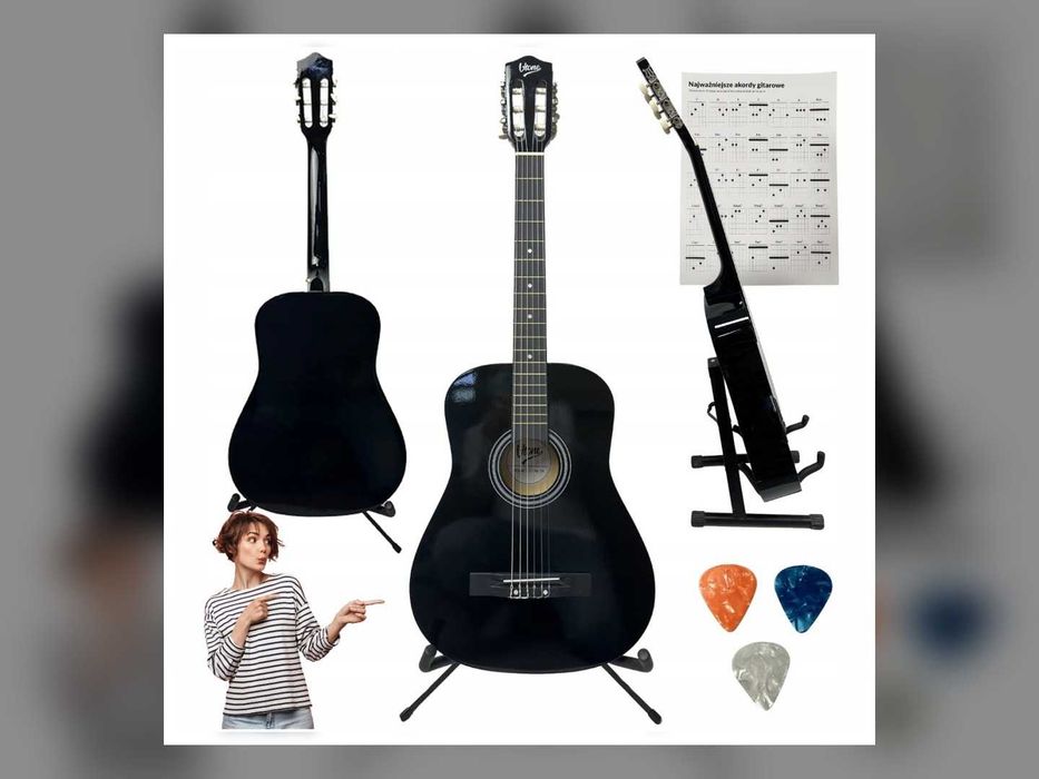 Nowa Gitara Klasyczna 4/4 V-Tone BCG Czarna Nylonowe Struny Akordy