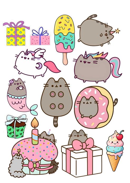Wydruki na jadalnym papierze cukrowym A4 kotki PUSHEEN– ozdoby na tort