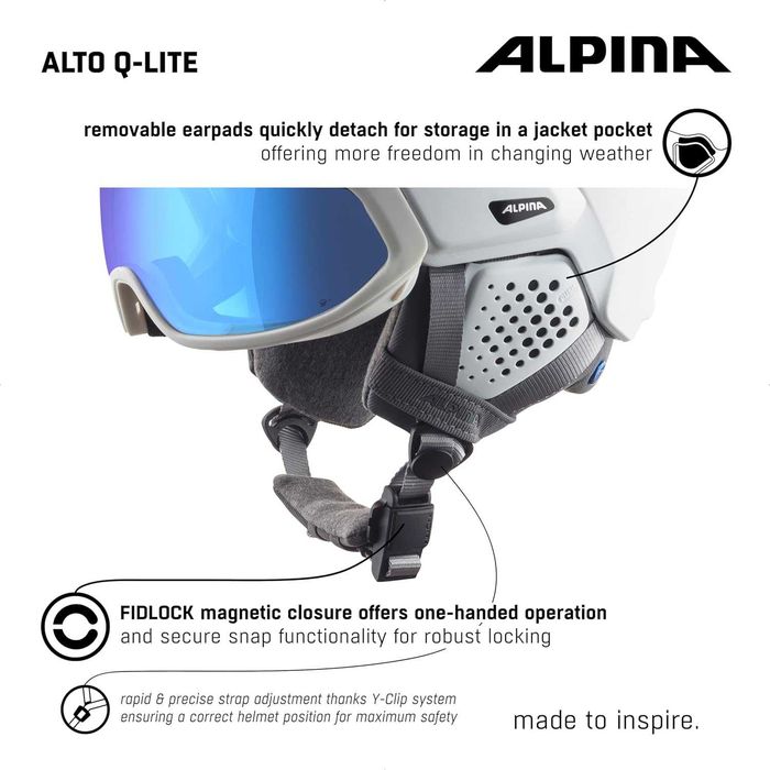 Kask narciarski - ALPINA ALTO Q-LITE white matt (blue revo), 55-59 cm