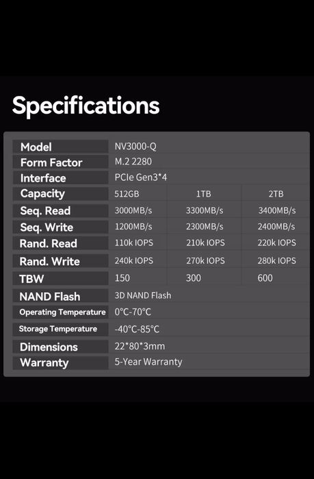 Ssd Netac NV3000-Q PCI-E 2280 nvme 512Gb