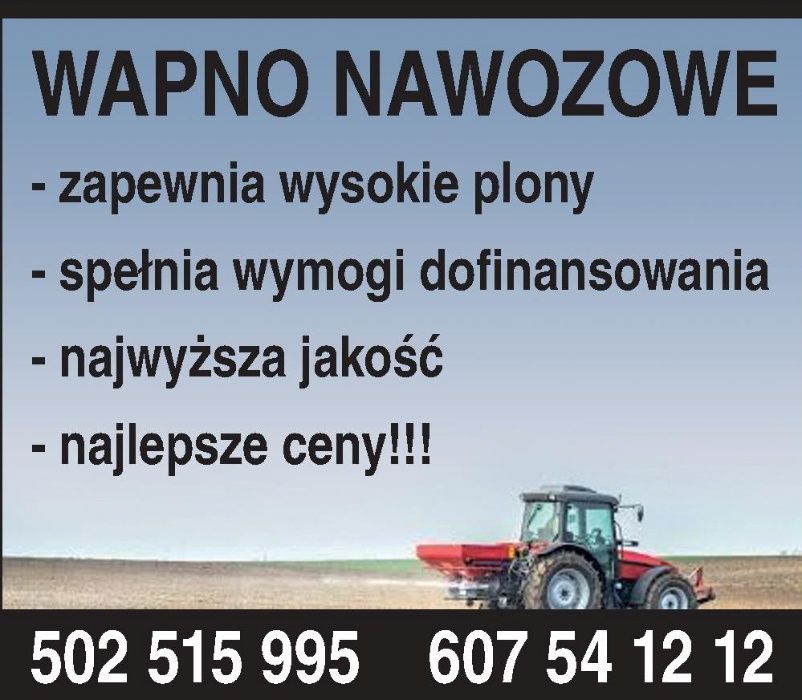 Twój Najlepszy Dostawca !  Luzem Wapno Nawozowe -Kreda Nawozowa,  MgOC