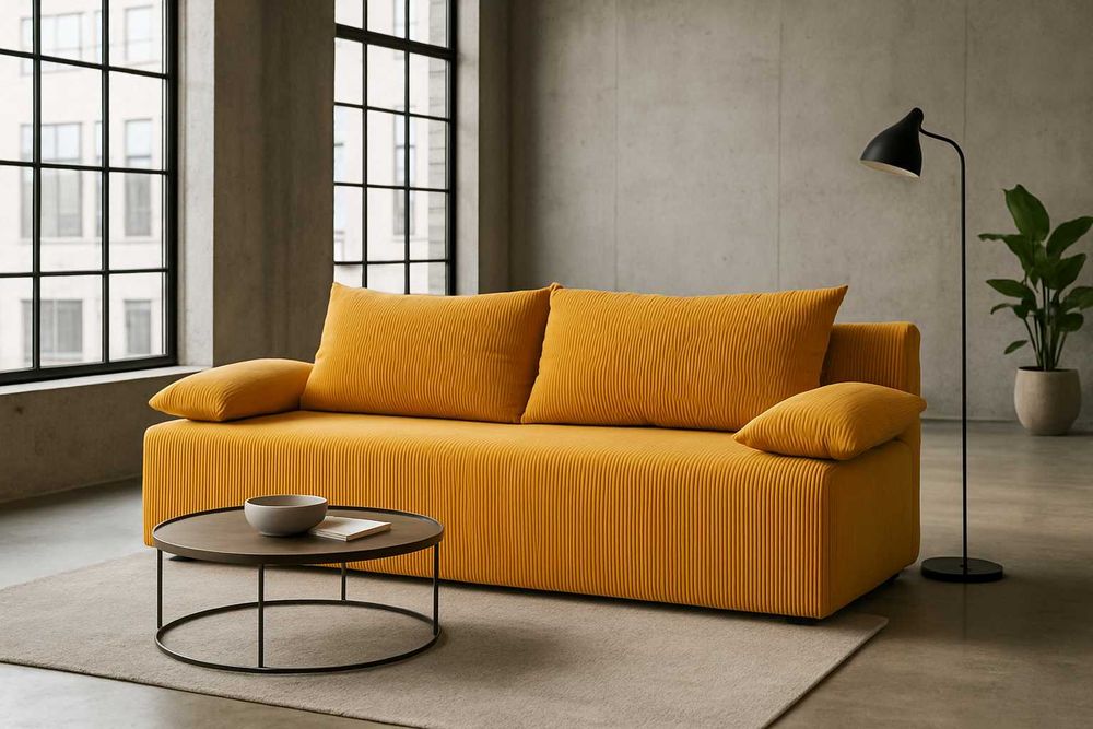 Sofa praktyczna rozkładana z wygodnym pojemnikiem na przechowywanie