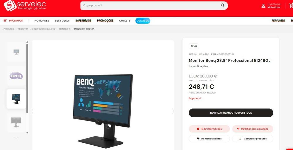 Monitor BenQ Business BL2480T 24" **NOVO**