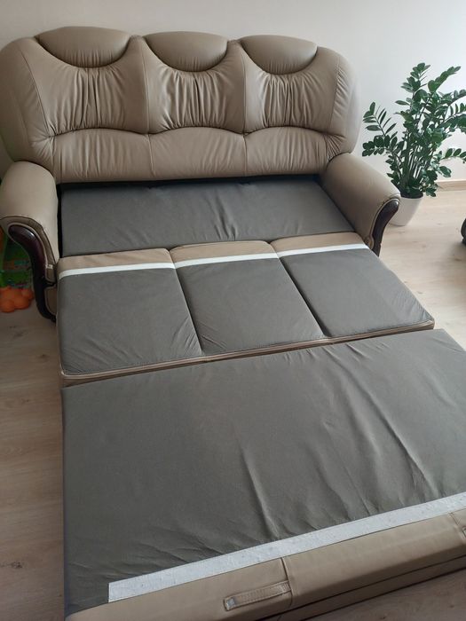 Sofa skórzana beżowa