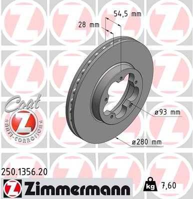 Tarcza hamulcowa Transit PRZÓD wentylowana ZIMMERMANN  250.1356.20