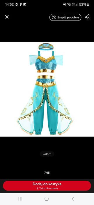 Jasmina jaśmin strój przebranie  alladyn 4 elementy