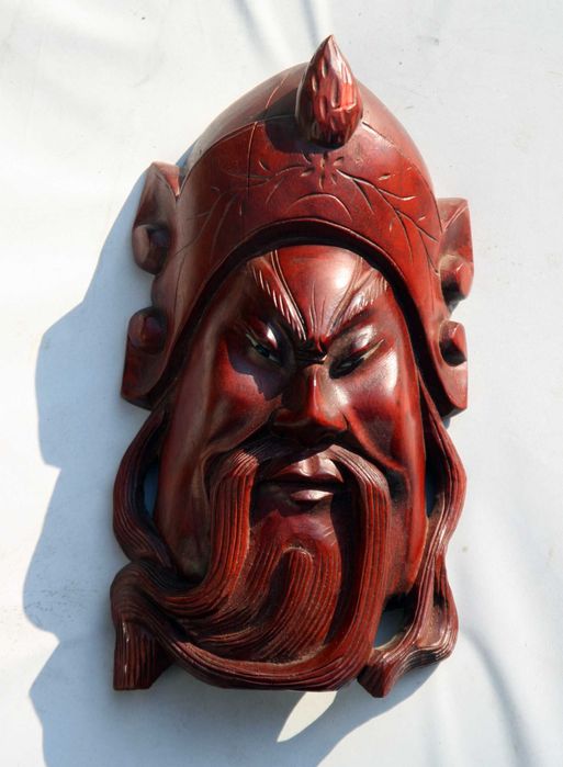 rzeźba drewno maska Azja Chiny Mongolia Konfucjusz antyki