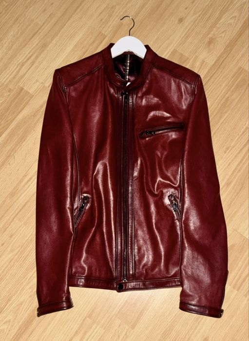 Кожаная куртка в стиле Hedi Slimane Real Lambskin Бордова шкірянка l xl кожанка indie sleaze archive архив натуральная кожа винтаж leather красная