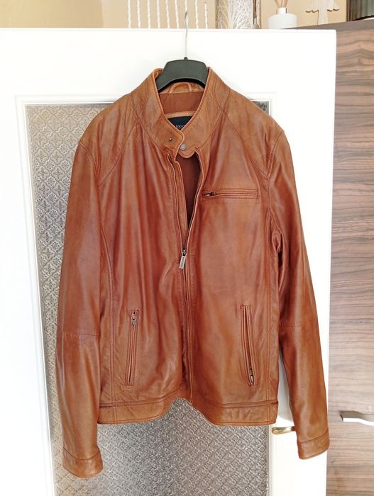 Kurtka męska MARIO CONTI, skóra naturalna, XL, jasny brąz