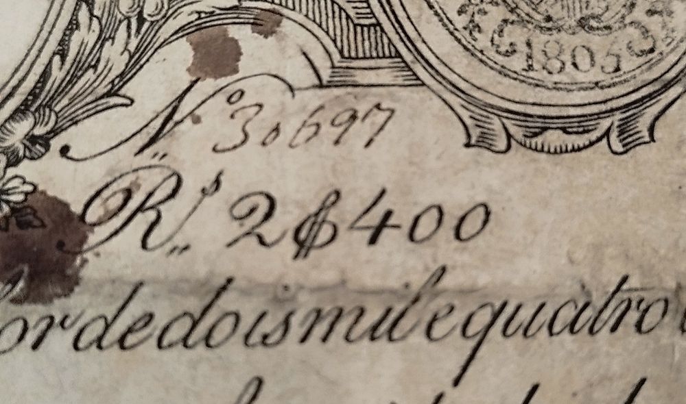Apólice do Real Erário - dois mil e quatrocentos reis