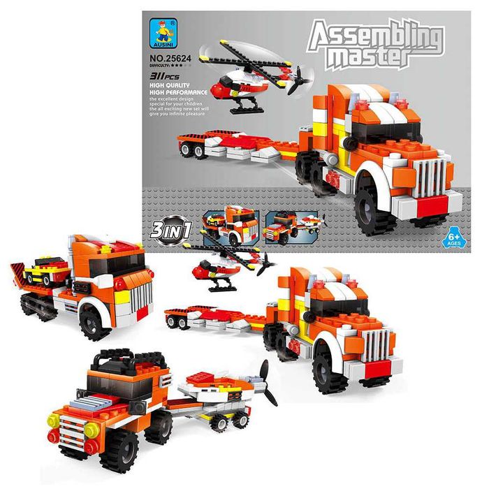 Конструктор 3в1 Грузовой Транспорт Пожарные машины, вертолет как Lego