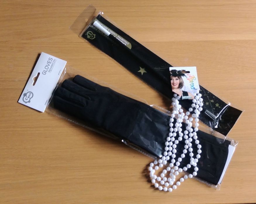 Zestaw przebranie retro lata 20 impreza kostiumowa perły rękawiczki