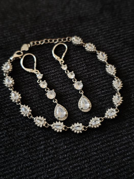 Kolczyki i bransoletka srebrna sezam na ślub lub wesele