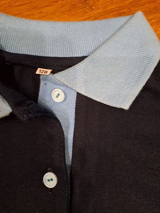 Polo dziecięce na 128 cm, granatowe z błękitnym,