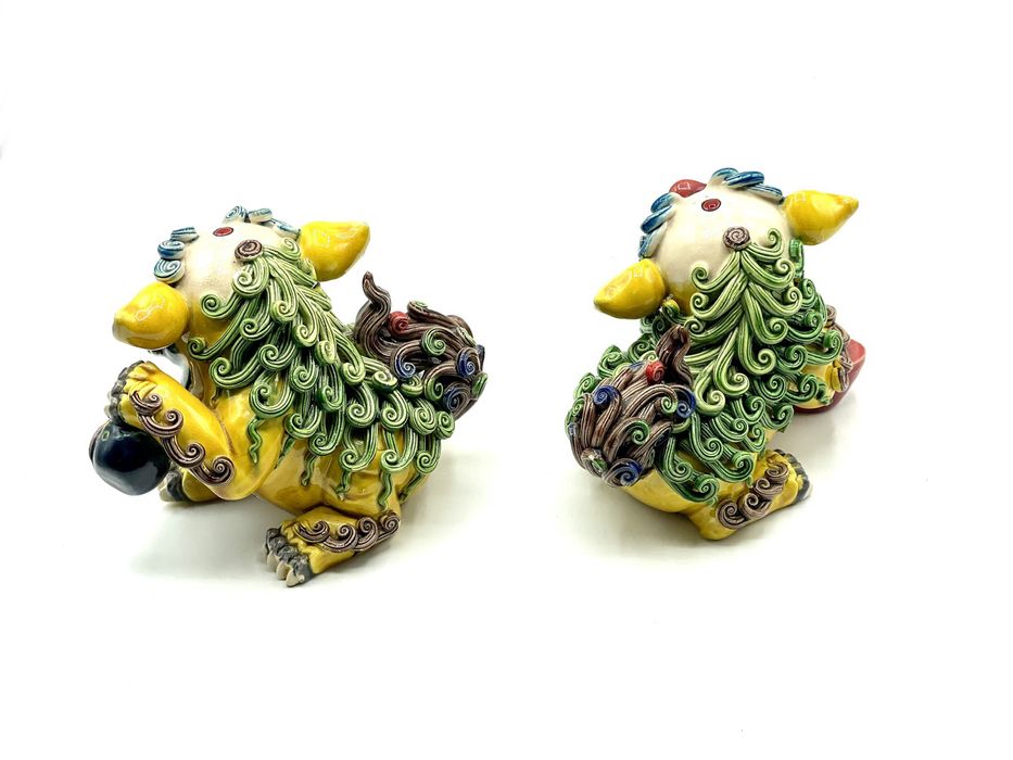 Cães foo em porcelana antigos, chineses oriental