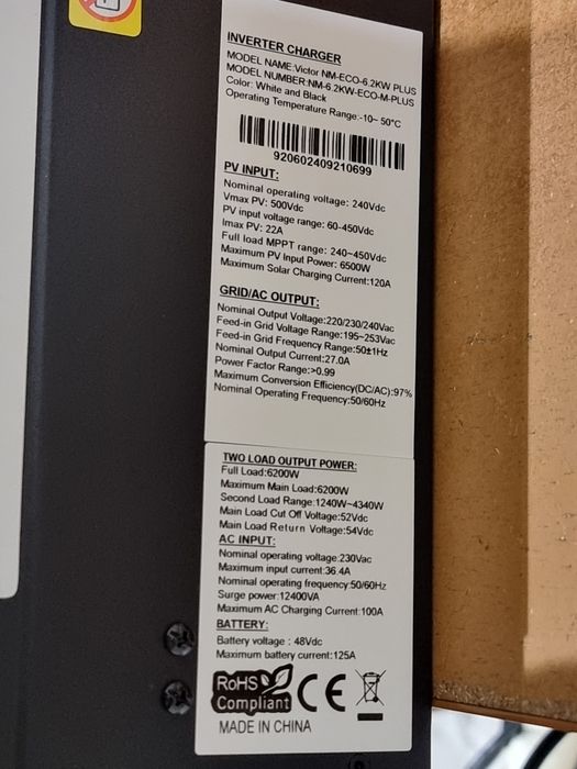 НАЛИЧИЕ!  6.2кВт/48В/BMS/WIFI Инвертор гибридный