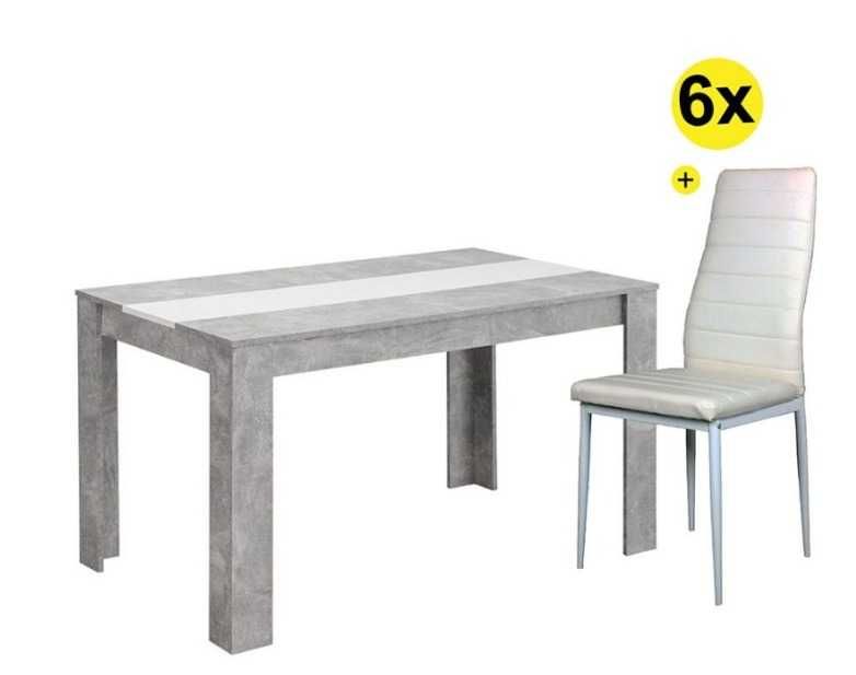 Mesa com 6 lugares + 6 cadeiras (cor cinzenta e branca)64284109584513120