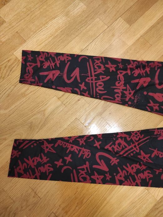 Legginsy czerwone czarne goth rock punk emp S