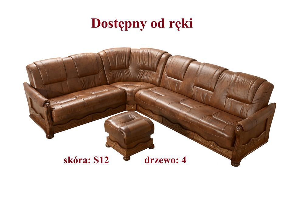 Narożnik ze skóry naturalnej 2R3 KOMFORT  100% skóra/dąb PRODUCENT