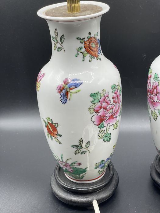 Par de candeeiros antigos em porcelana seculo XIX oriental