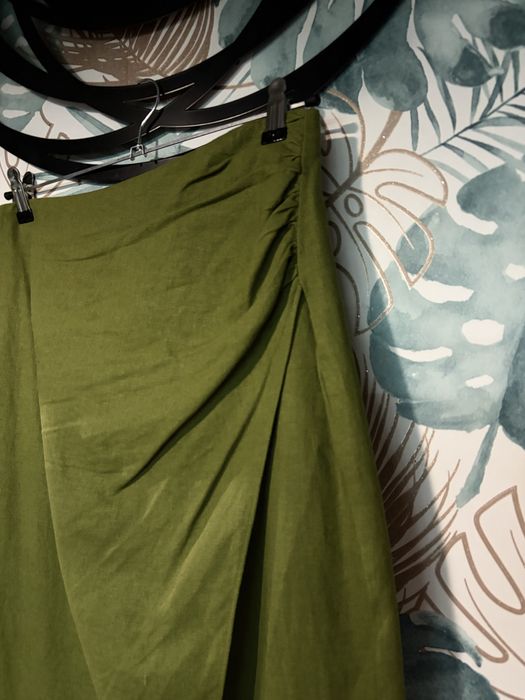 Спідниця Zara, зелена спідниця, лляна спідниця