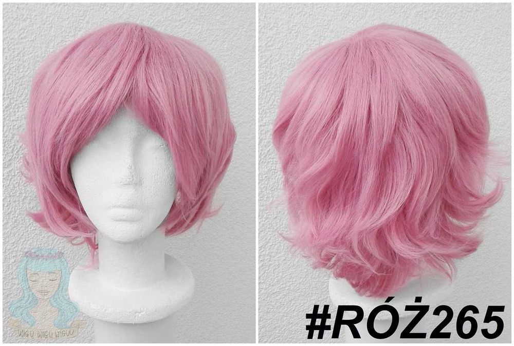 Krótka różowa peruka krótki różowy wig cosplay męski męska mina natsu