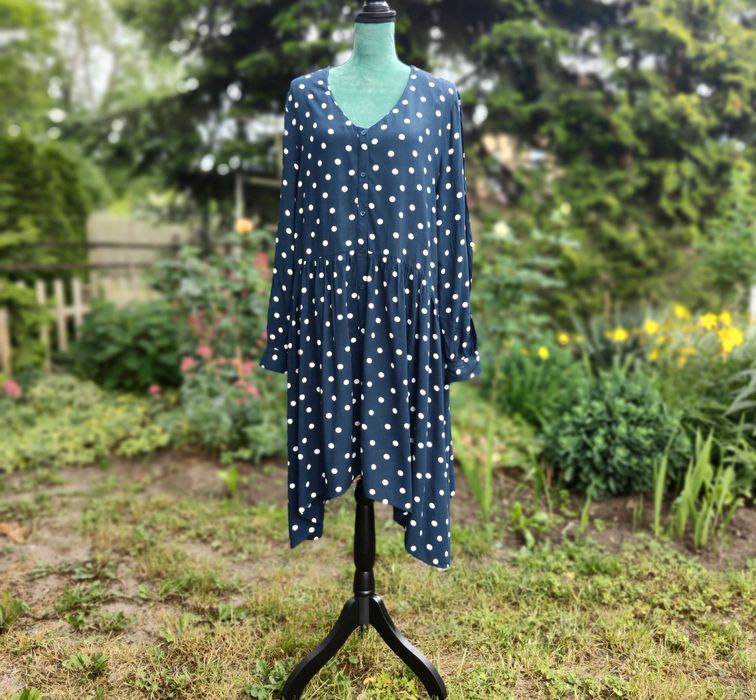 Sukienka C&A Clockhouse 44 XXL granatowa w białe kropki groszki midi