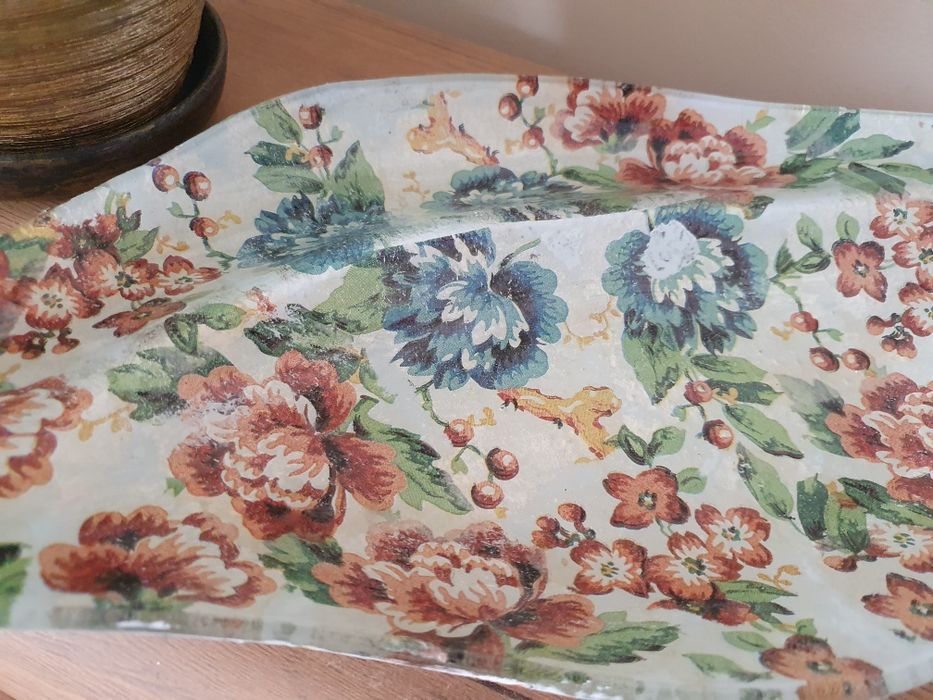Petera, półmisek w kwiaty, ozdobiona decoupage 34 cm