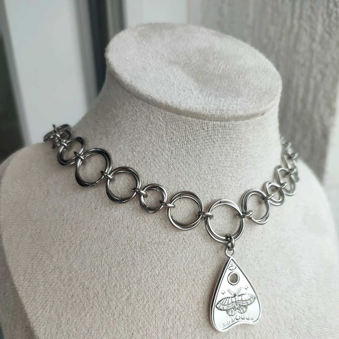 Gotycki choker chainmail – stal chirurgiczna 304, amulet planchette
