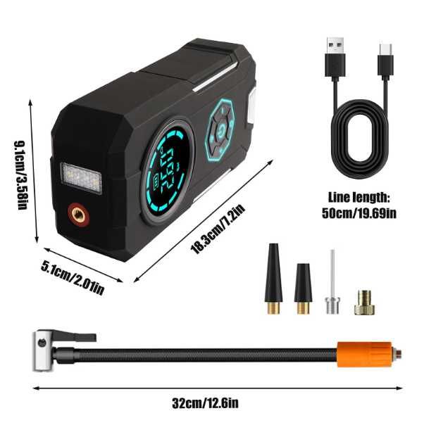 Автокомпресор 4-в-1 | Бездротовий Насос для шин | PowerBank | Ліхтар