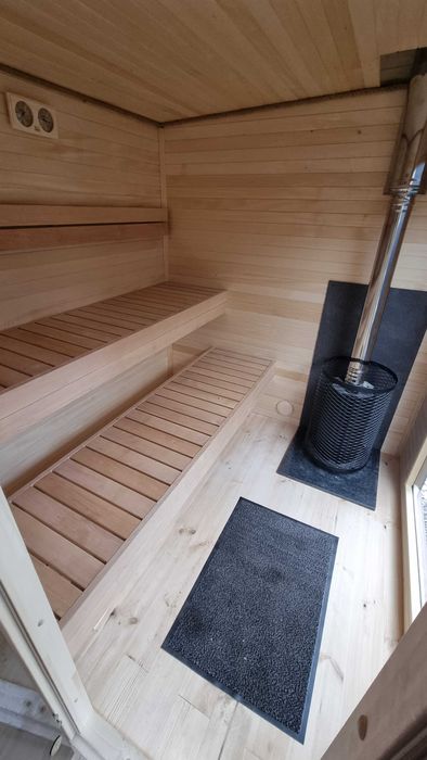 Sauna ogrodowa fińska piec opalany drewnem oświetlenie LED