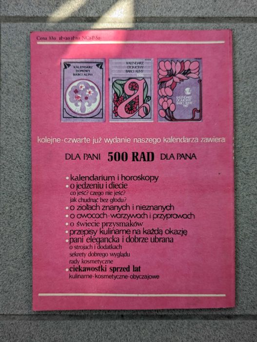 Kalendarz domowy babci Aliny 1988 prl