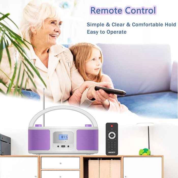 Odtwarzacz CD, boombox Bluetooth, pilot, radio FM, USB