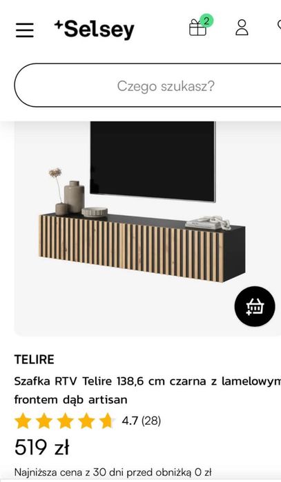 Szafka RTV czarna z lamelowym frontem dąb artisan